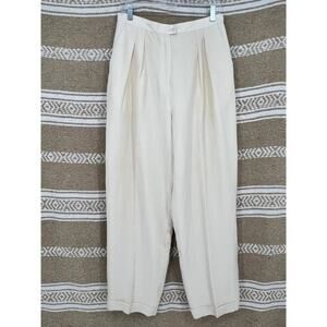 Vtg 90s Jones New York Silk Linen Trouser Pants Womens 14 Ivory High Rise Pleat